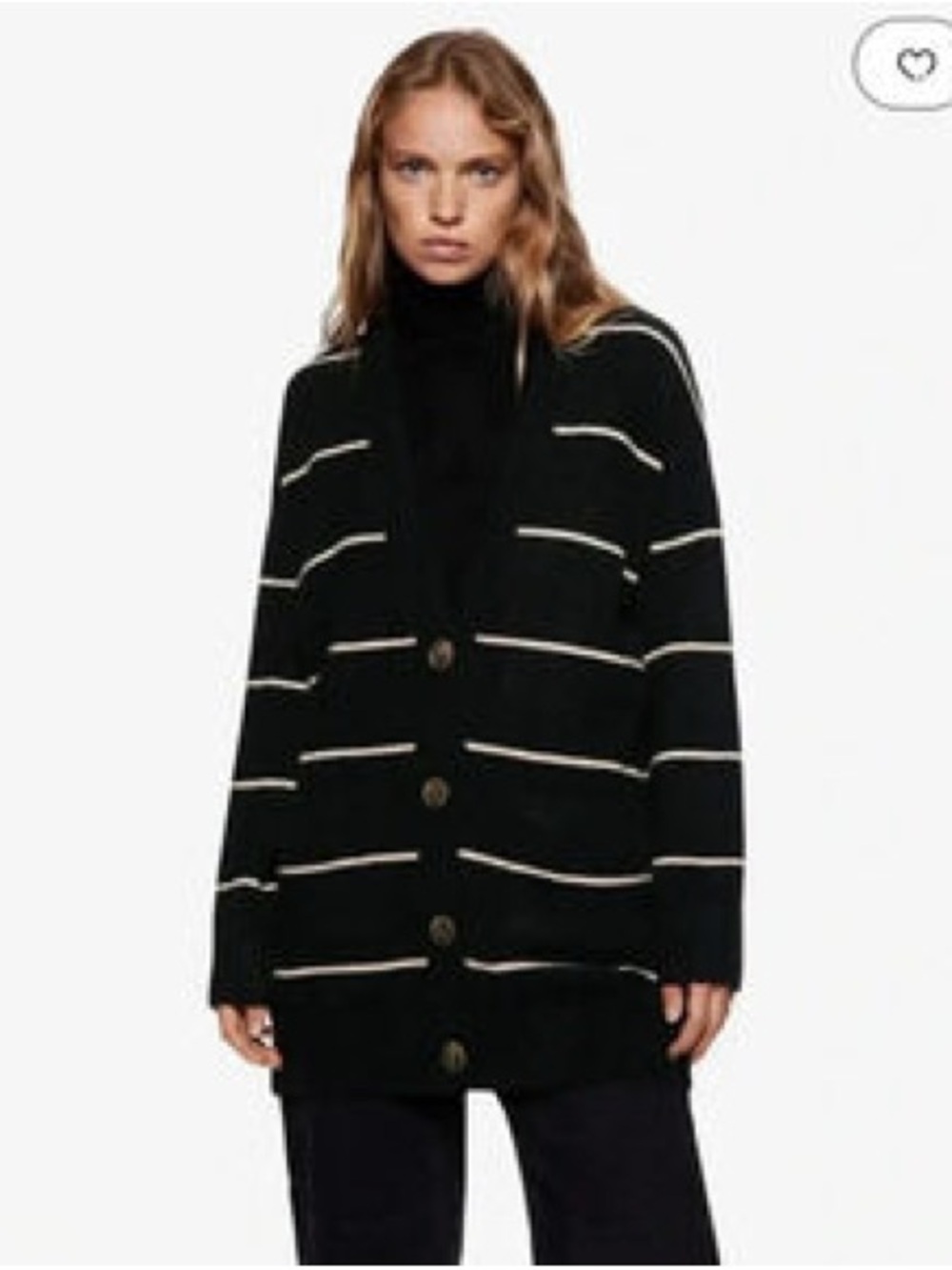 Mango Black Cardigan with Cream Stripe Detail - Size XS